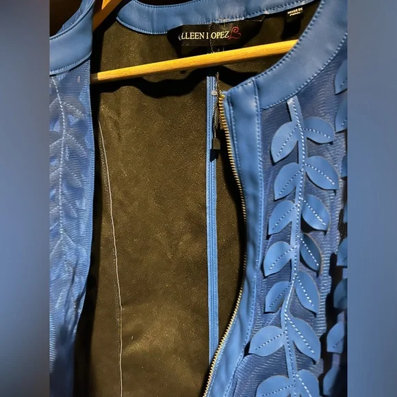 Colleen Lopez Blue Sheer Leaf Pattern Jacket, small - Picture 5 of 6